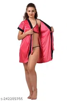 Bathrobe with Babydoll for Women (Peach, Free Size)