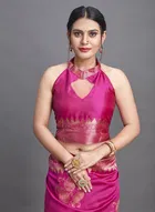 Litchi Silk Zari Woven Saree for Women, Pink 