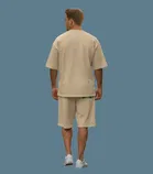 Polyester Printed Co-Ord Set for Men, Beige 