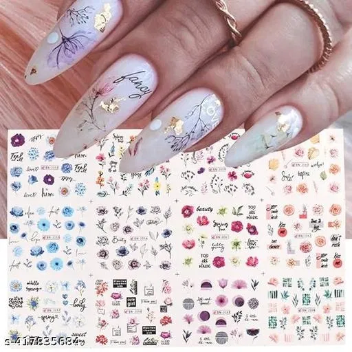 12 Sheets Floral Nail Art Stickers (Multicolor, Set of 1)