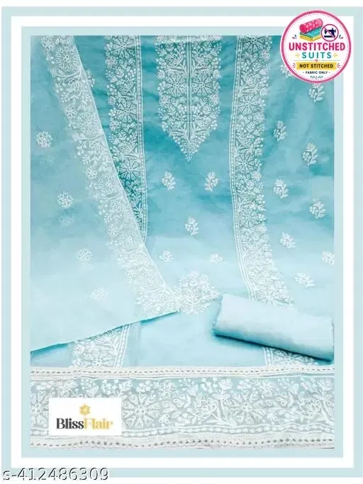 Embroidered Botanical Patiala Suits for Women (Aqua Blue, Un Stitched)