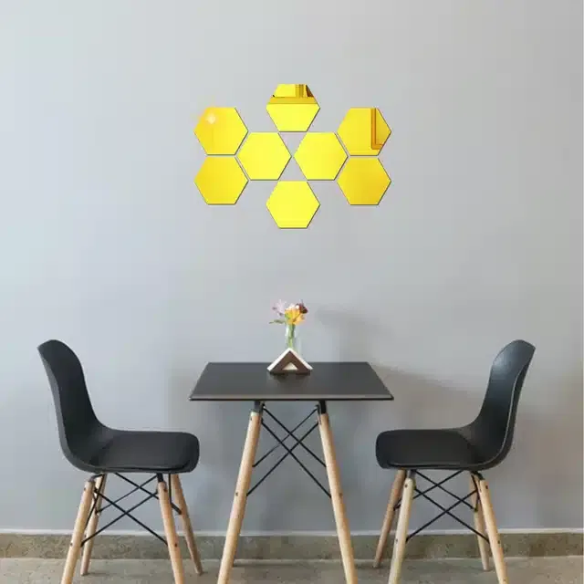 Acrylic Hexagon Shaped Wall Mirror Stickers (Gold, Pack of 8)