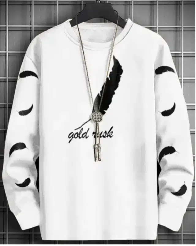 Full Sleeves Printed Men T-Shirt (White, M)