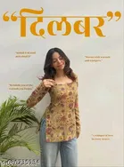 Rayon Printed Short Kurti for Women, Brown 