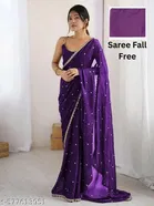 Georgette Embellished Saree for Women, Purple 