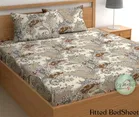 Cotton Feel Fitted (Elastic) Double Bedsheet Multi Leaf Print