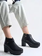Shoetopia Synthetic Heeled Boots Black 