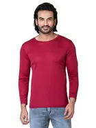 Cotton Blend Round Neck T-shirt for Men, Red 
