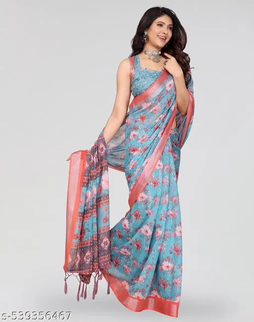 Cotton Silk Printed Saree for Women, Multicolor (6.3 m)