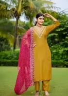 Cotton Solid Kurta Set with Dupatta for Women 