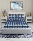 Arch Fab Blue Brown Geometry Double Bedsheet 88X90 Inch