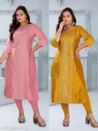 Solid Embroidered Chanderi Cotton Kurti for Women, Pack of 2 
