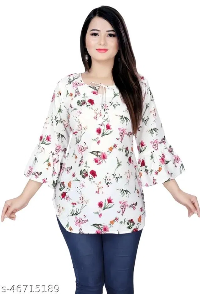 Three-Quarter Sleeves Top for Women (White, XXL)