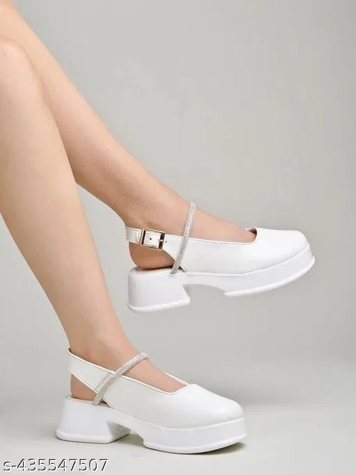 Shoetopia Block Heel Open Toe Sandals (White, 12-13 Years)