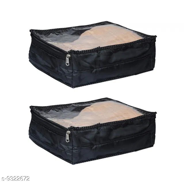 Polyester Zip Closure Saree Covers (Black, Pack of 2)