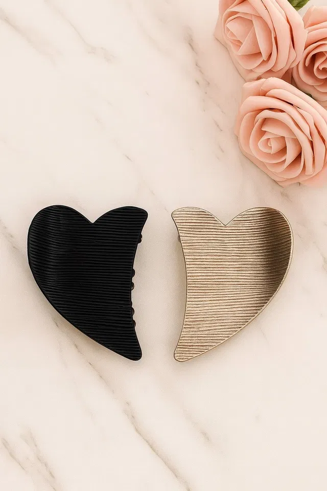 Women's Metallic Textured Finish Hair Claw Clip Set (Silver & Black) (Pack of 2)
