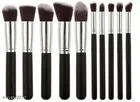 Plastic Makeup Brushes Set (Black, Set of 10)