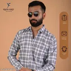Cotton Blend Checked Shirts for Men, White 