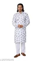 Cotton Printed Kurta with Pyjama for Men 