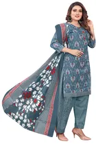 Cotton Blend Floral Kurti with Pant & Dupatta for Women 