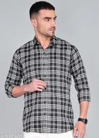 Cotton Blend Checked Shirts for Men, Black 