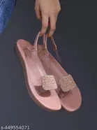 Shoetopia Peach Embellished Flat Sandals 