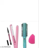 Hair Straightener with 36H Eye Liner & Hair Comb with Makeup Blender 