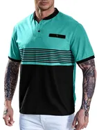Mandarin Neck Striped Cotton T-shirt for Men 