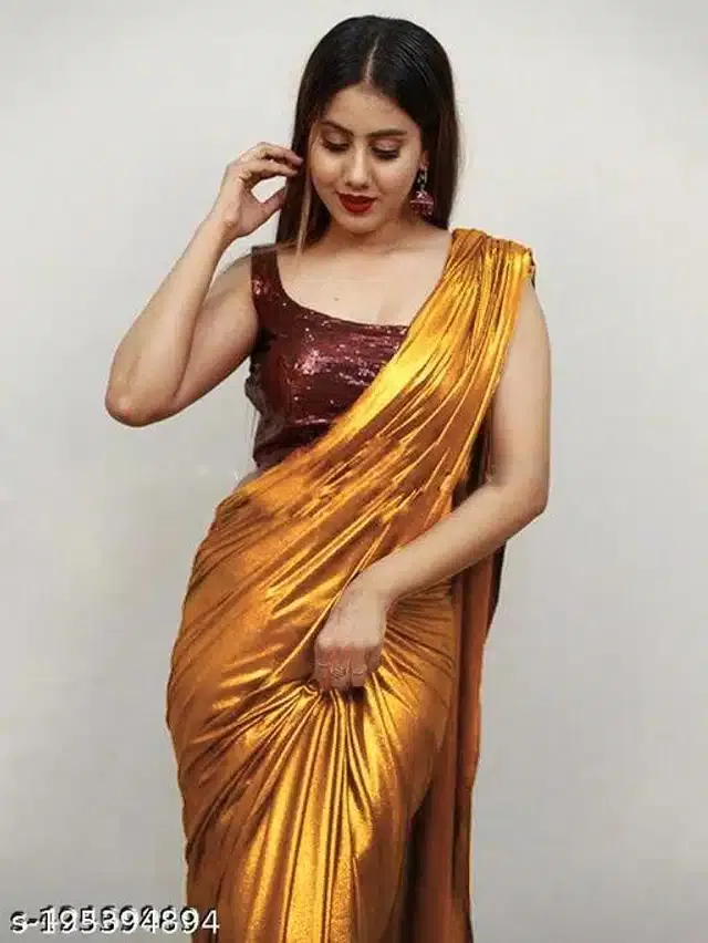 Lycra Solid Saree for Women (Yellow, 6.3 m)