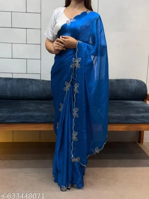 Silk Printed Saree for Women, Blue (6.3 M)