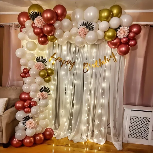 29 Pcs Birthday Decoration Kit (Multicolor) with Burgandy white golden balloons, led fairy light, birthday banner and double tape for boys, girls, husband, wife backdrop/ photoshoot party