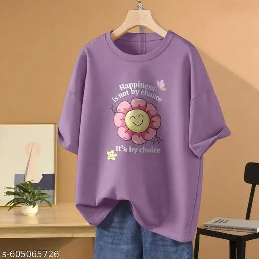 Cotton Blend Printed T-shirt for Women, Purple (XXS)