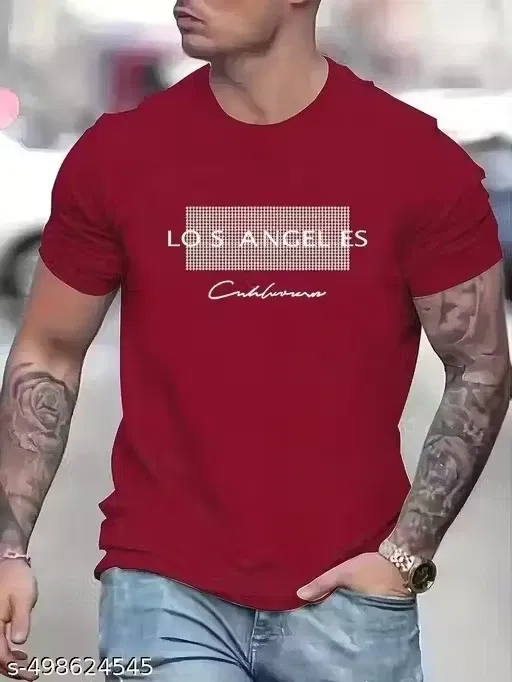 Chest Print T-Shirt for Men, Maroon (M)