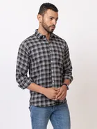 Cotton Blend Checkered Shirt for Men, Black 