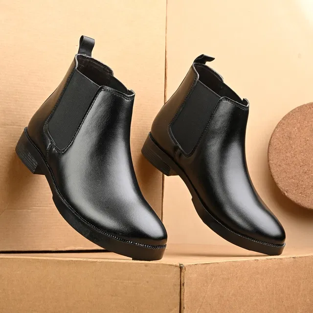 Synthetic Leather Flat boots for Men, Pack of 5 (Black, 10)