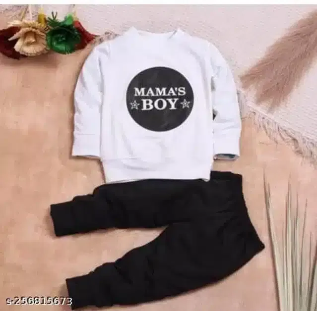 Hosiery Cotton Full Sleeves T-Shirt with Pant Clothing Set for Kids (White & Black, 9-12 Months)
