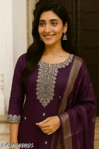 Embroidered Silk Kurta Set for Women 