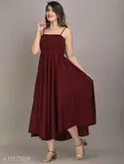 Fit and Flare Full Length Dress for Women, Wine 