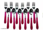 Stainless Steel Spoons (6 Pcs) with 6 Pcs Forks (Silver & Pink, Set of 2)