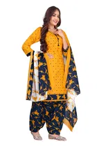 Cotton Blend Floral Kurti with Pant & Dupatta for Women 