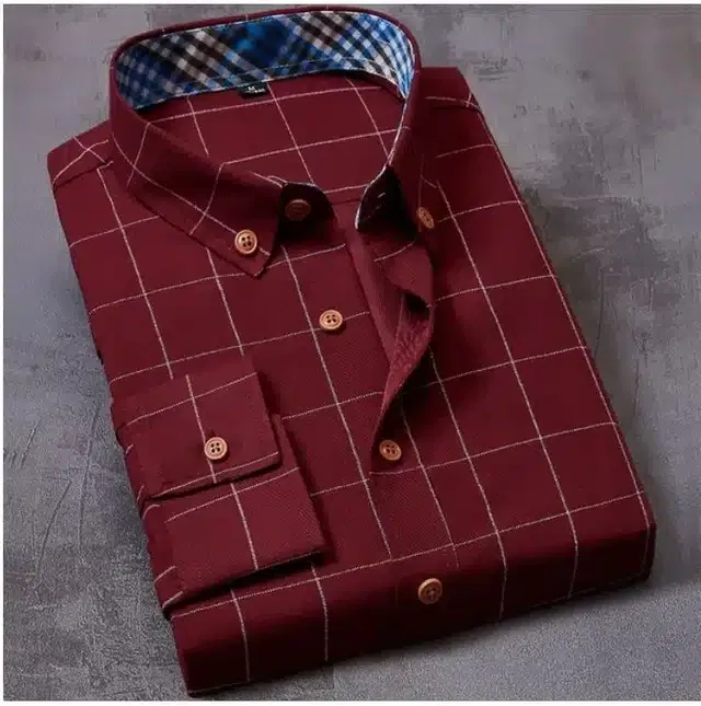 Casual Shirt for Men (Maroon, L)