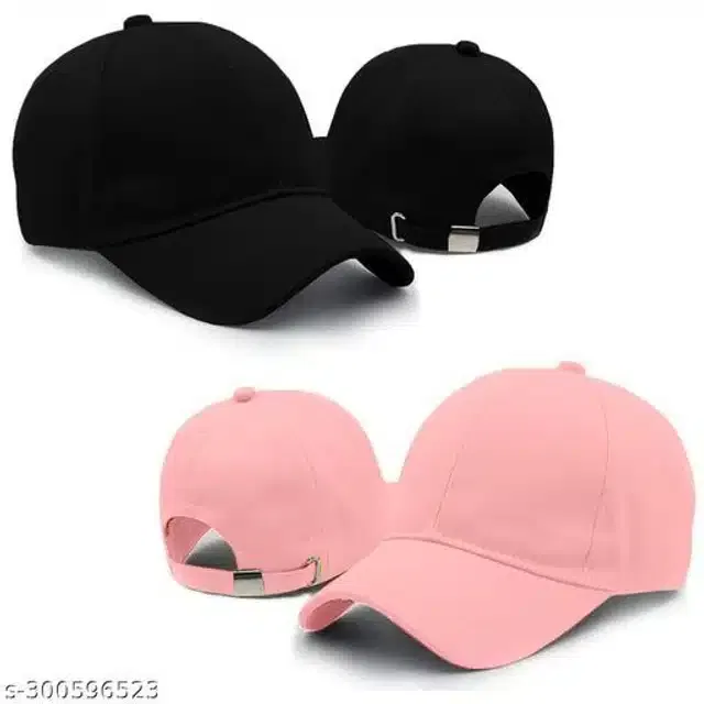 Cotton Cap for Men & Women (Black & Peach, Pack of 2)