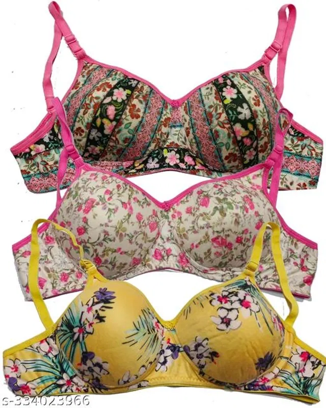 Cotton Blend Printed Padded Bra for Women (Multicolor, 34B) (Pack of 3)