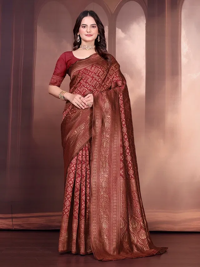 Banarasi Silk Embroidered Saree for Women (Maroon, 6.3 m)