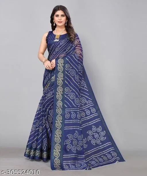 Cotton Silk Printed Saree for Women, Navy Blue (6.3 m)
