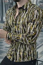 Lycra Geometric Print Shirt for Men, Yellow 