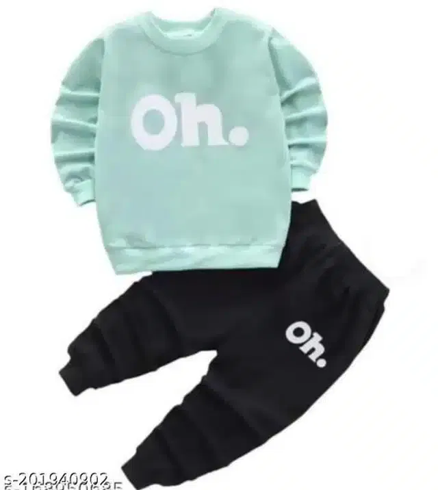Hosiery Cotton Full Sleeves T-Shirt with Pant Clothing Set for Kids (Sea Green & Black, 6-12 Months)