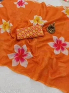 Lien Printed Saree for Women, Orange 