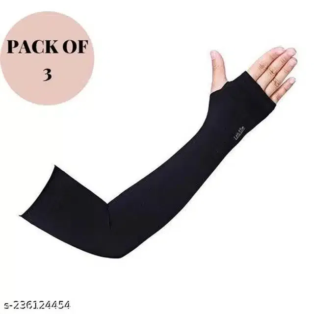 Nylon Arm Sleeves for Unisex (Black, Set of 3)