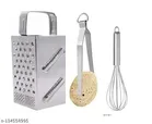 Stainless Steel Whisk with Vegetable Grater cum Slicer & Cooking Tong (Silver, Set of 3)